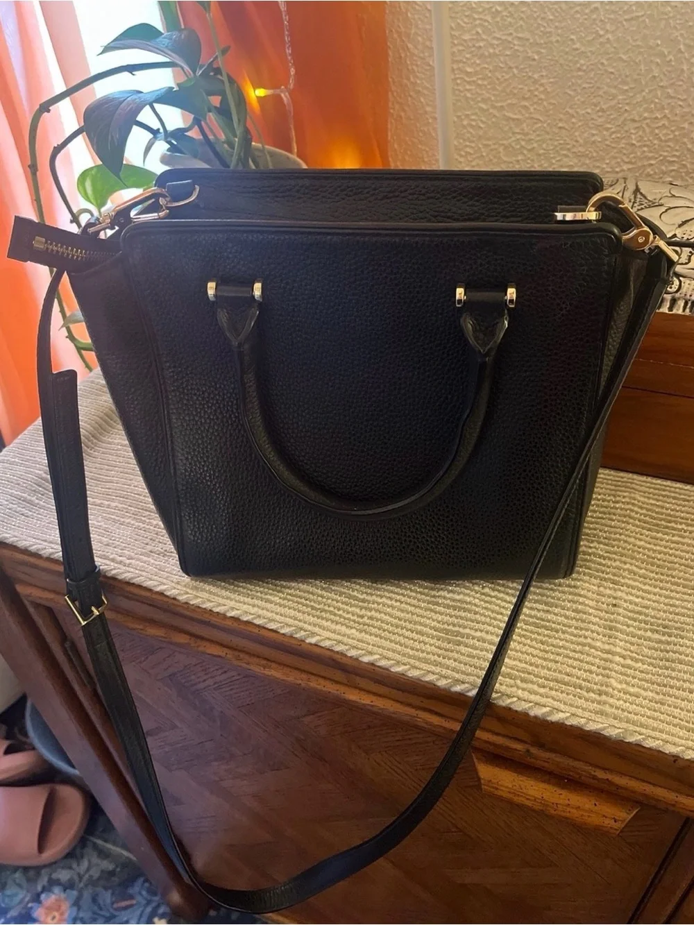 kate spade Black Pebbled Leather Satchel with Tassel
